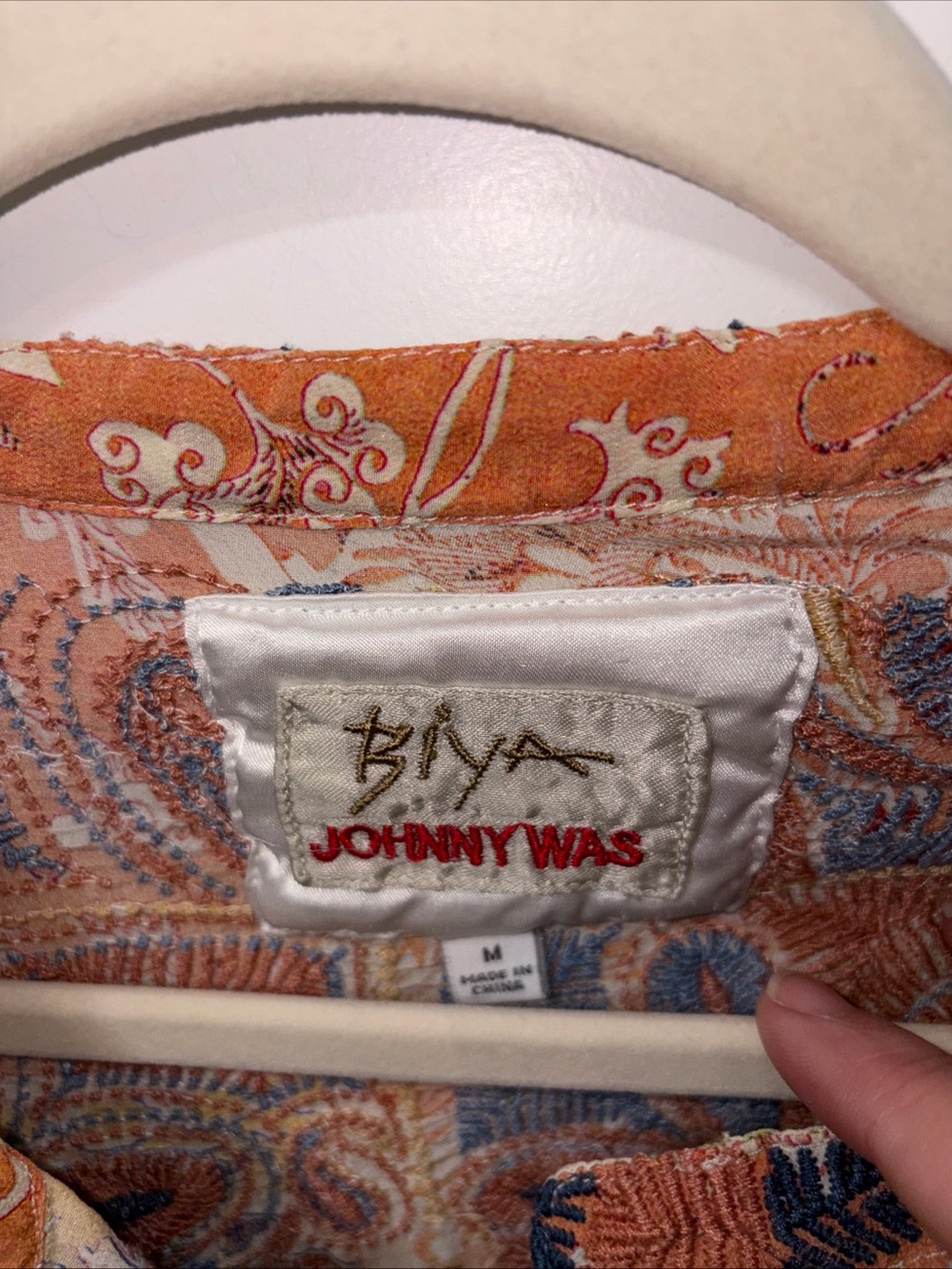 Johnny Was Orange and Blue Paisley Henley Blouse - Picture 2 of 8